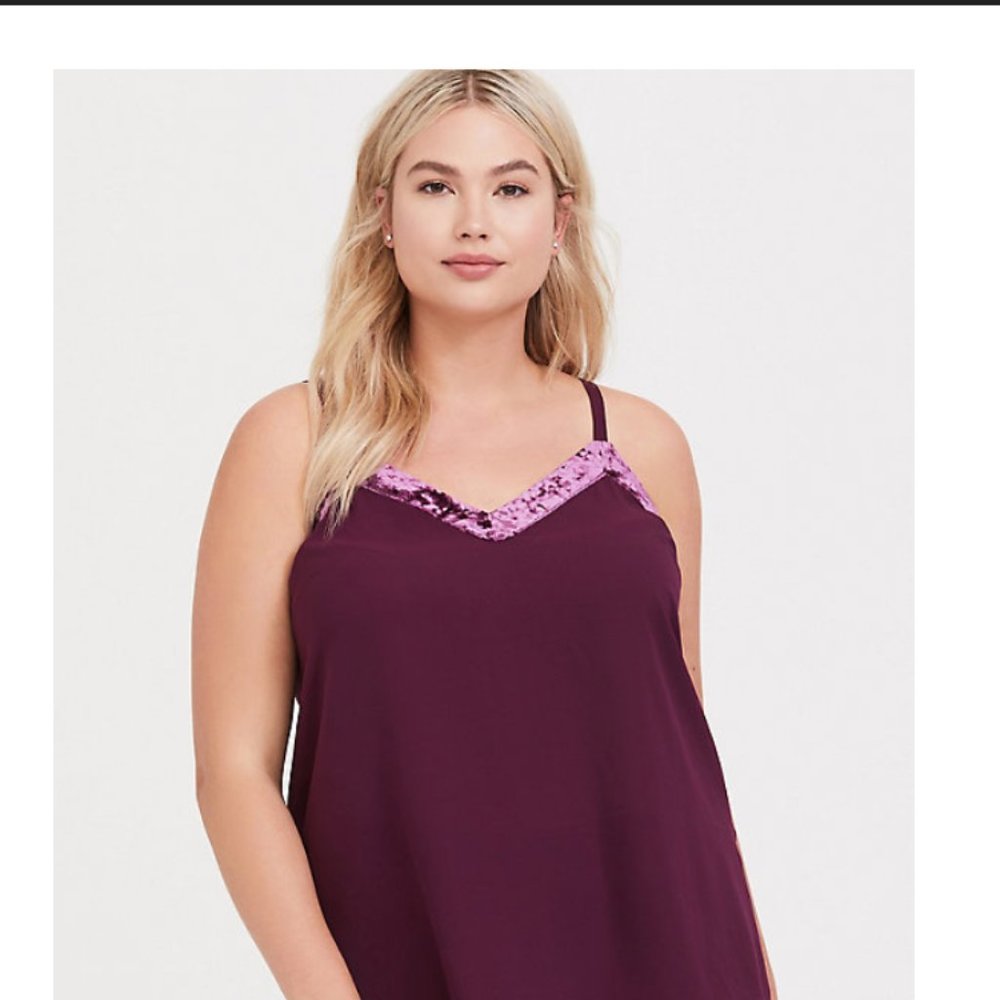 Purple Georgette Velvet Tunic Cami